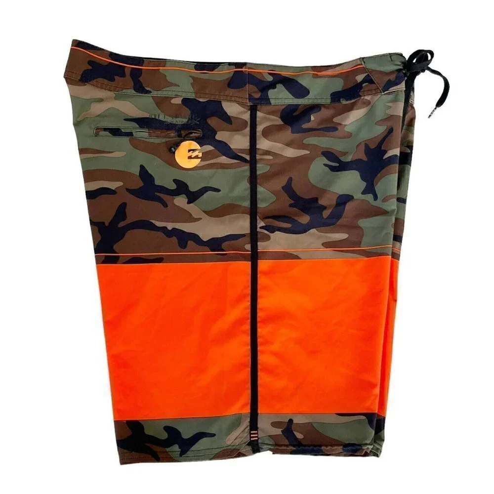 Billabong PX2 Platinum Mens Sz 40 Camo Green & Orange Boardshorts